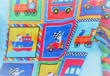 Load image into Gallery viewer, Learn and Play Handcrafted Personalized All Natural Cuddly Boldly Blue 60 Objects Baby Quilt Active