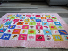 Load image into Gallery viewer, Learn and Play Handcrafted Personalized All Natural Cuddly Adorably Pink Learn & Play 60 Objects Baby Quilt