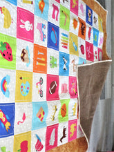 Load image into Gallery viewer, Learn and Play Handcrafted Personalized All Natural Name The 60 Objects Baby Quilt
