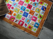 Load image into Gallery viewer, Learn and Play Handcrafted Personalized All Natural Name The 60 Objects Baby Quilt