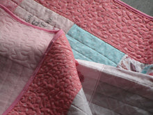 Load image into Gallery viewer, Dreamcatcher Handcrafted Personalized All Natural Pink Floral with Beige, Pink, Aqua and Grey Accents Baby Quilt